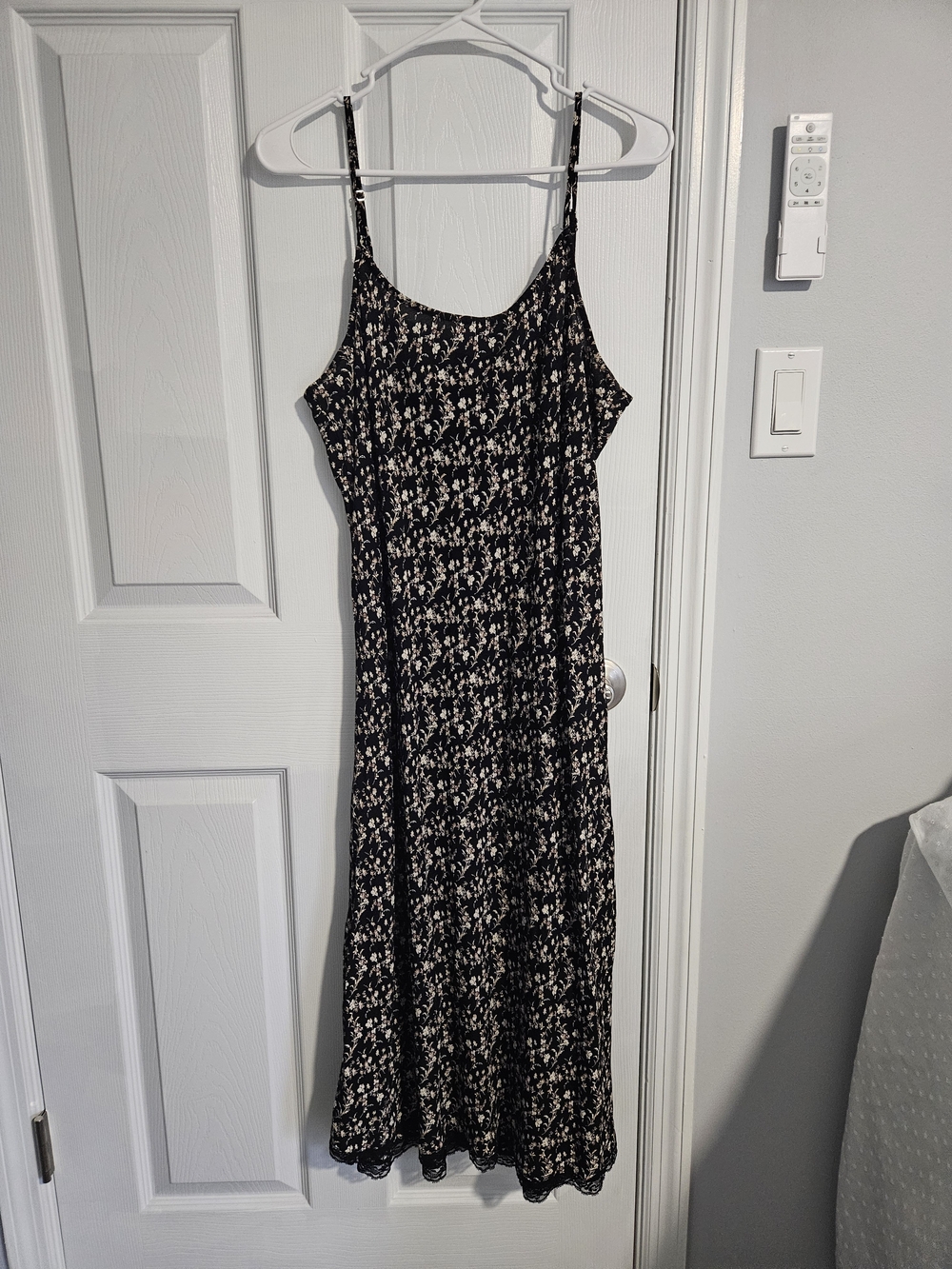 Black Floral Slip Maxi Dress with Cream Print